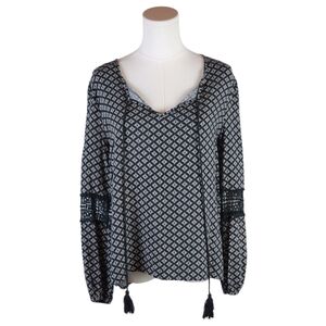 Moonlight Boho Tassel Peasant Blouse w/ Crochet Sleeve Detail - Size S